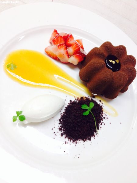 Chocolate Caramelia Mousse and Apricot Center