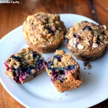 สูตรโอ๊ตมีลมัฟฟิน - Oatmeal Blueberry Muffins with Walnut Oat Streusel