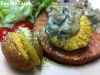 Hawaiian Ham Steak with Patio Mushroom Sauce