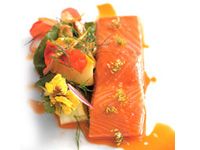 สูตรปลาโอเชี่ยนเทร้าท์สเต็ก (Confit of Ocean Trout , Zucchini , Harissa & Dill)